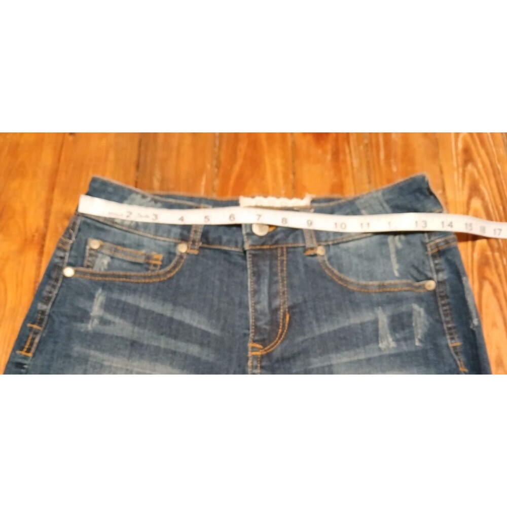 Altar'd State Jean Short shorts Frayed fringe hems Dark blue 3  NWOT - Picture 7 of 7